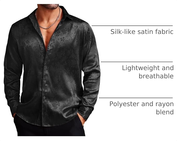 Men's Silk Satin Floral Dress Shirt | Jacquard Button-Up