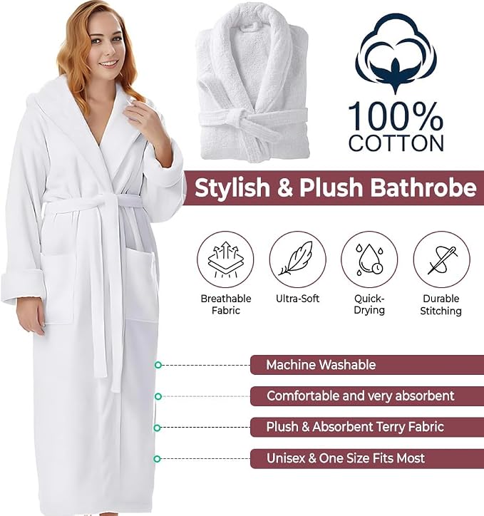 Cotton Terry Bathrobe for Men & Women | Unisex Spa Robe