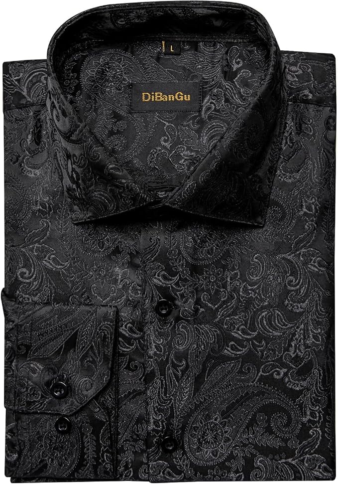 Men's Silk Paisley Dress Shirt | Jacquard Long Sleeve