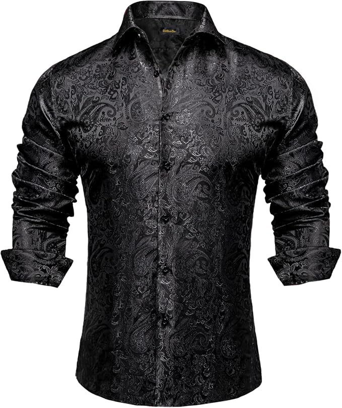 Men's Silk Paisley Dress Shirt | Jacquard Long Sleeve