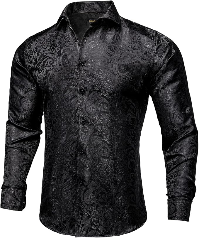 Men's Silk Paisley Dress Shirt | Jacquard Long Sleeve
