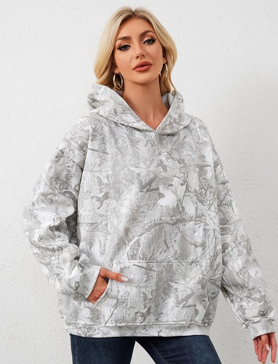 Camo Hoodie for Women | Oversized Fleece Pullover Sweatshirt