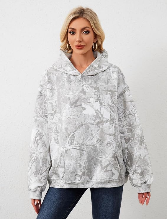 Camo Hoodie for Women | Oversized Fleece Pullover Sweatshirt