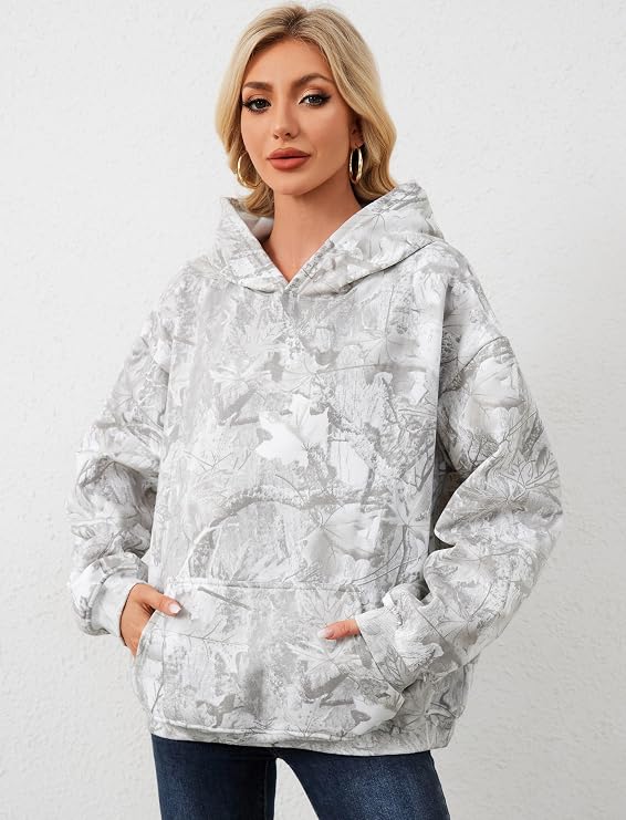 Camo Hoodie for Women | Oversized Fleece Pullover Sweatshirt
