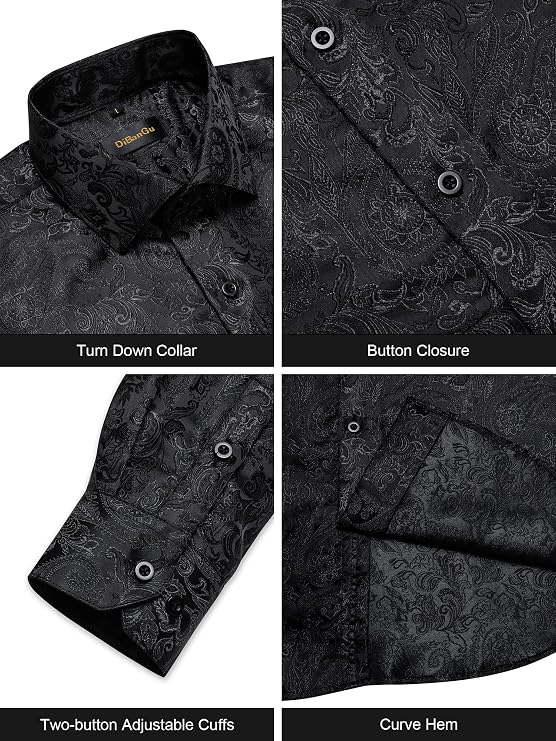 Men's Silk Paisley Dress Shirt | Jacquard Long Sleeve